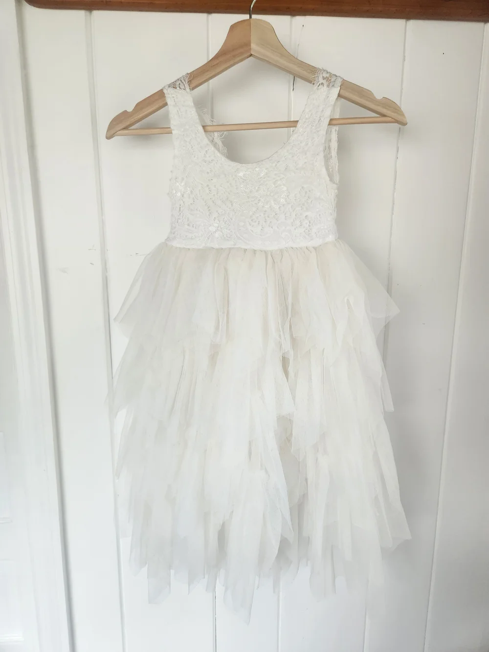 Boho Ivory Lace Tuelle Flower Girl Dress Toddler 2T 3T Fairy Wedding Birthday